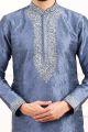 Blue Art Banarasi Silk Kurta Pajama for Men (KFM-7011)
