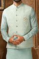 Blue Art Banarasi Silk Nehru Jacket (KFM-6308)