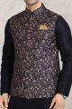Blue Banarasi Silk Nehru Jacket (KFM-5680)