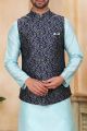Blue Jaquard Banarasi Silk Nehru Jacket (KFM-6922)