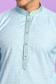 Blue Jaquard Silk Mens Kurta Pajama (KFM-7567)