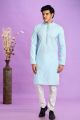 Blue Jaquard Silk Mens Kurta Pajama (KFM-7567)