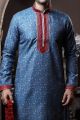 Blue Silk Kurta Pajama for Men (KFM-6090)
