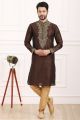 Brown Art Banarasi Silk Kurta Pajama (KFM-7022)