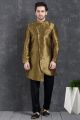 Brown Jaquard Silk Brocade Indo Western Kurta (KFM-5019)