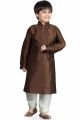 Coffee Brown Art Dupion Kids Kurta (KFK-497)