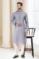 Cotton Digital Print Kurta Pajama in Grey (KFM-6678)