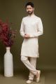 Cream Art Banarasi Silk Casual Kurta for Men (KFM-7075)