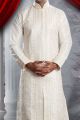 Cream Art Dupion Mens Kurta Pajama (KFM-1344)