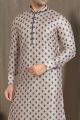 Cream Banarasi Silk Kurta Pajama for Men (KFM-5706)