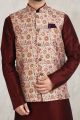 Cream Banarasi Silk Printed Nehru Jacket (KFM-5679)