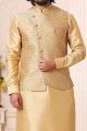 Dark Gold Art Banarasi Silk Nehru Jacket (KFM-5608)