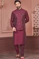 Dark Maroon Art Banarasi Silk Nehru Jacket (KFM-7420)