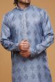 Digital Printed Blue Art Silk Kurta Pajama (KFM-7057)