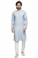 Digital Printed Blue Cotton Kurta Pajama (KFM-7477)