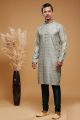 Digital Printed Grey Art Silk Kurta Pajama (KFM-7053)