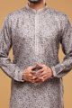 Digital Printed Grey Art Silk Kurta Pajama (KFM-7060)