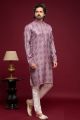 Digital Printed Purple Art Silk Kurta Pajama (KFM-7059)