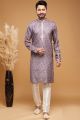 Digital Printed Purple Art Silk Kurta Pajama (KFM-7061)