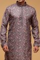 Digital Printed Purple Grey Art Silk Kurta Pajama (KFM-7048)