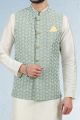 Embroidered Art Silk Mehendi Green Nehru Jacket (KFM-6471)