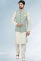 Embroidered Art Silk Mehendi Green Nehru Jacket (KFM-6471)