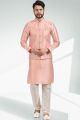 Embroidered Art Silk Peach Mens Nehru Jacket (KFM-6476)