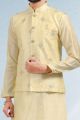 Embroidered Art Silk Yellow Nehru Jacket for Men (KFM-6475)