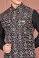 Embroidered Black Art Banarasi Silk Nehru Jacket (KFM-7426)