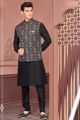 Embroidered Black Art Banarasi Silk Nehru Jacket (KFM-7426)
