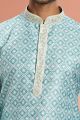 Embroidered Blue Cotton Kurta Pajama (KFM-7533)