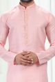 Embroidered Linen Cotton Kurta Pajama in Pink (KFM-6646)