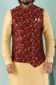 Gold Art Banarasi Silk Nehru Jacket (KFM-4980)