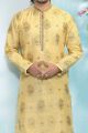 Gold Jaquard Silk Brocade Kurtas for Men (KFM-4889)