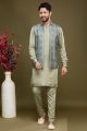 Green Art Silk Digital Printed Jacket Kurta (KFM-7092)