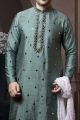 Green Silk Mens Kurta Pajama (KFM-6040)