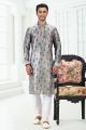Grey Banarasi Silk Kurta Pajama for Men (KFM-6705)