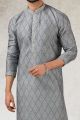 Grey, Black Art Silk Kurta Pajama (KFM-5855)
