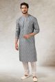 Grey, Black Art Silk Kurta Pajama (KFM-5855)