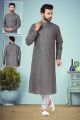 Grey Printed Cotton Silk Kurtas for Men (KFM-4835)