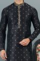 Jaquard Banarasi Silk Black Mens Kurta Pajama (KFM-6644)