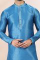 Jaquard Banarasi Silk Blue Kurtas for Men (KFM-6639)