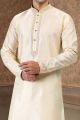 Jaquard Banarasi Silk Cream Kurtas for Men (KFM-6615)