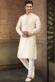 Jaquard Banarasi Silk Cream Kurtas for Men (KFM-6615)