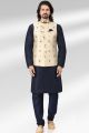 Jaquard Banarasi Silk Cream Mens Nehru Jacket (KFM-6487)