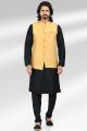 Jaquard Banarasi Silk Mens Nehru Jacket in Yellow (KFM-6483)