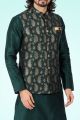 Jaquard Banarasi Silk Nehru Jacket in Green (KFM-6488)