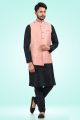 Jaquard Banarasi Silk Nehru Jacket in Pink (KFM-6482)