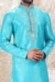 Jaquard Silk Brocade Blue Mens Kurta (KFM-6597)