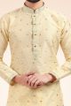 Jaquard Silk Brocade Cream Kurta Pajama (KFM-6432)